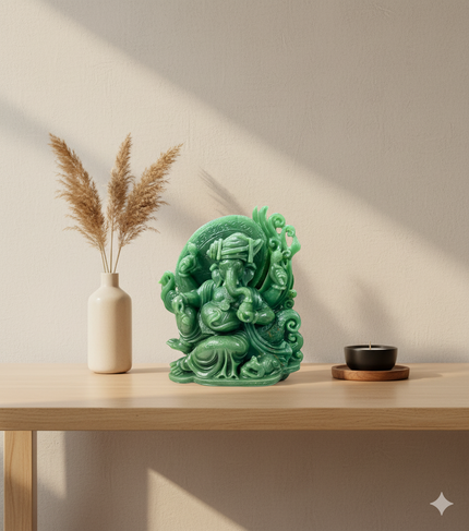 Semi precious stone Aventurine Ganesha Statue Figurine Hand Carved Religious Sculpture Idol
