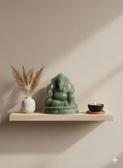 Aventurine Ganesha Statue Figurine Hand Carved Religious Sculpture Idol