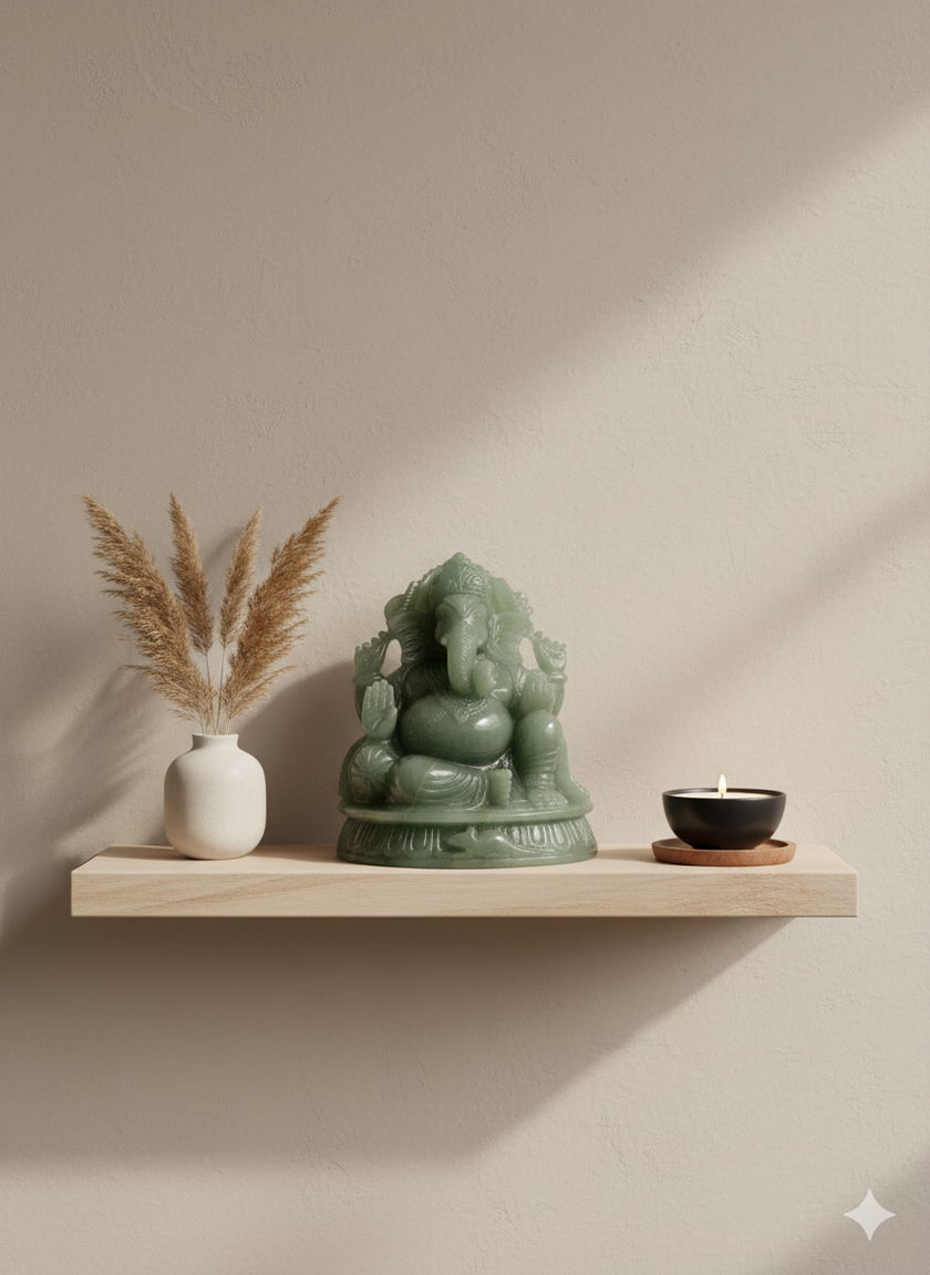 Aventurine Ganesha Statue Figurine Hand Carved Religious Sculpture Idol