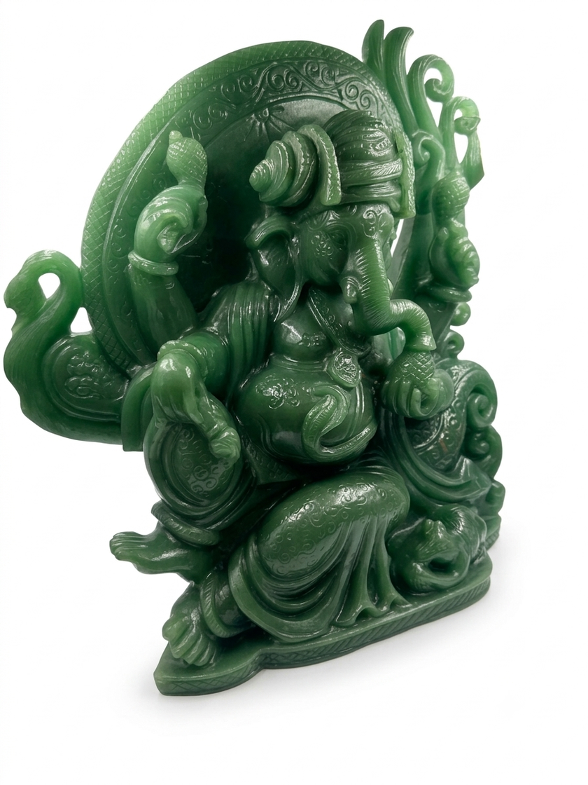 Semi precious stone Aventurine Ganesha Statue Figurine Hand Carved Religious Sculpture Idol