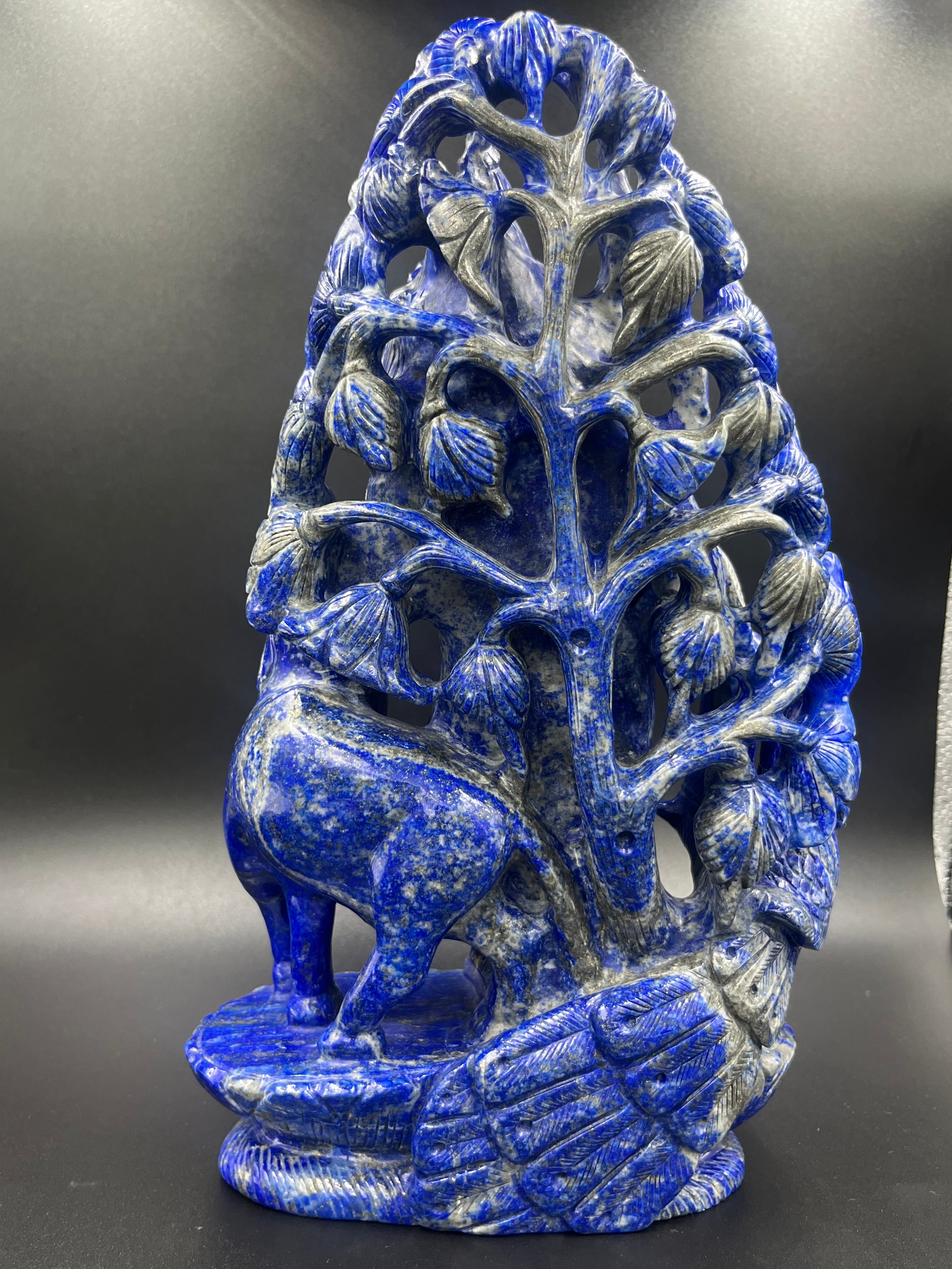 Precious stone Lapis Lazuli Krishna Statue Hand Carved Religious Idol Gift