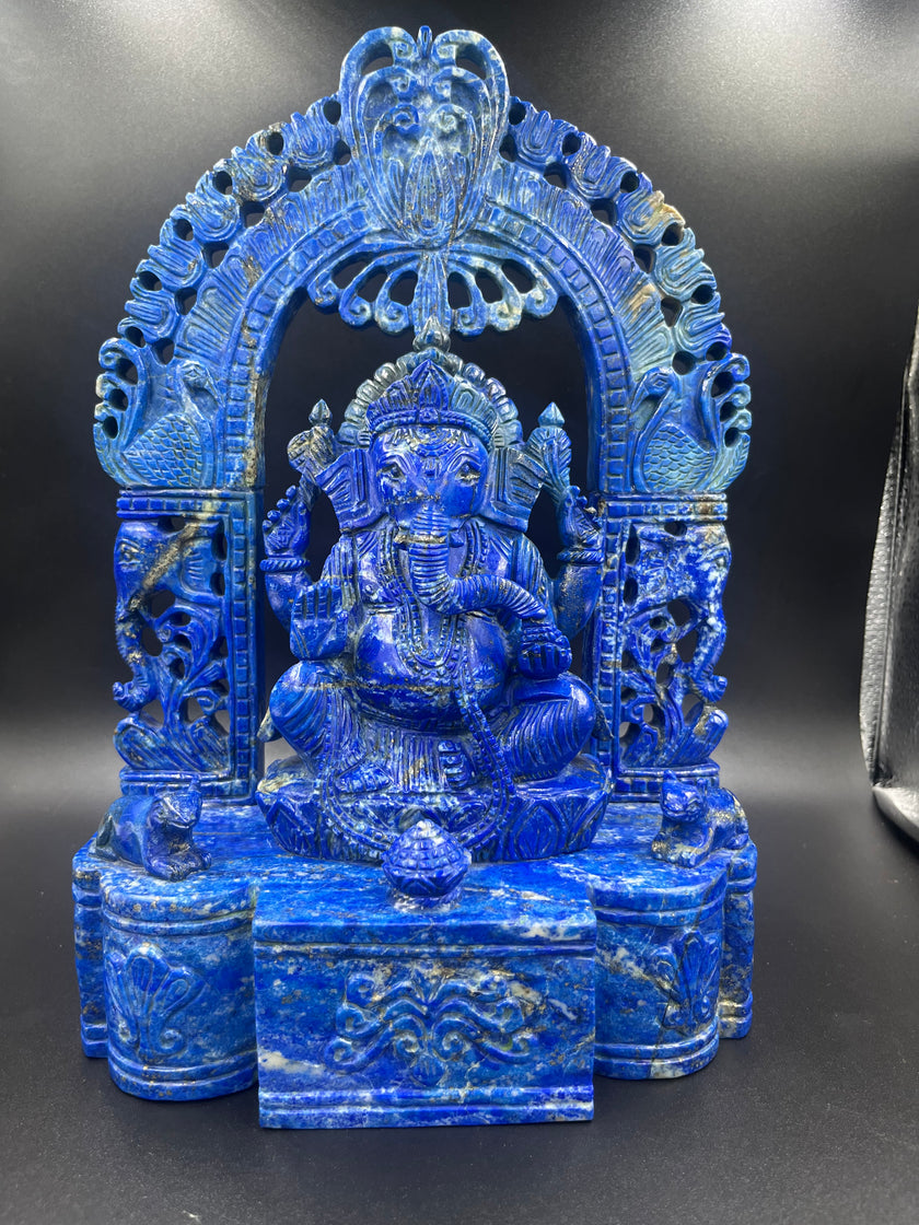 Lapis Ganesha Statue Figurine Hand Carved Stone Hindu Religious Idol