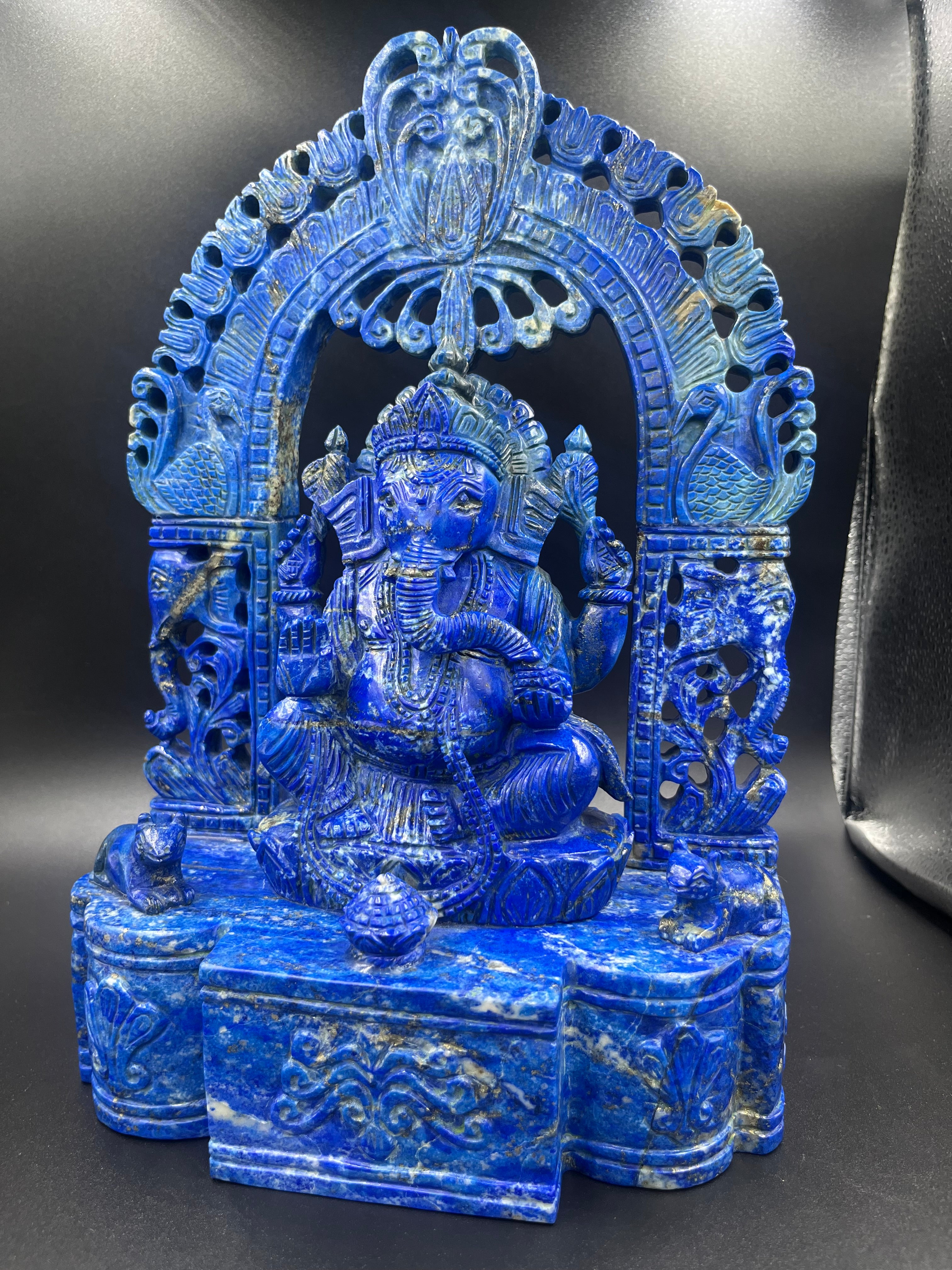 Lapis Ganesha Statue Figurine Hand Carved Stone Hindu Religious Idol