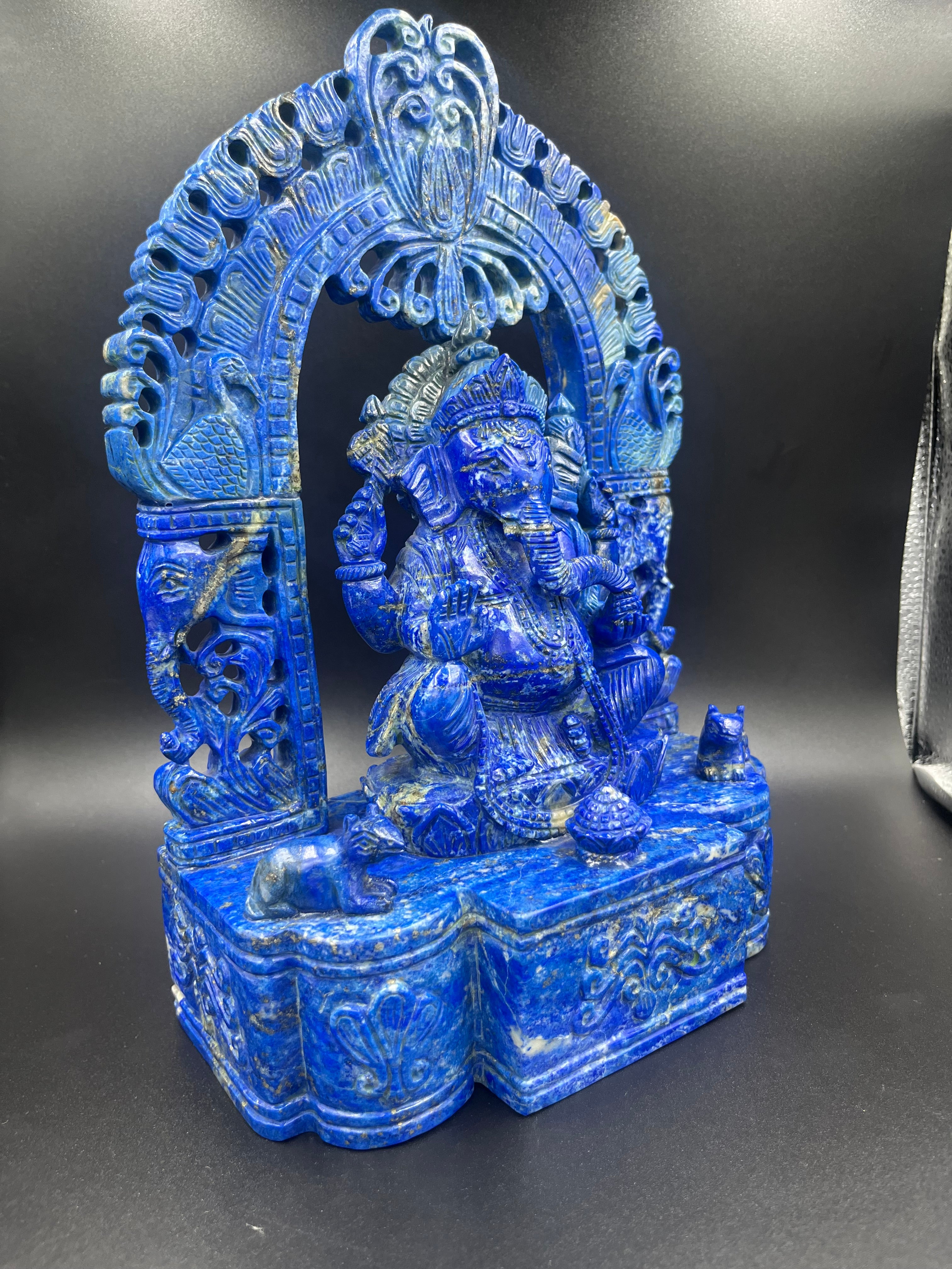 Lapis Ganesha Statue Figurine Hand Carved Stone Hindu Religious Idol