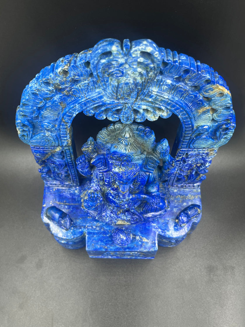 Lapis Ganesha Statue Figurine Hand Carved Stone Hindu Religious Idol