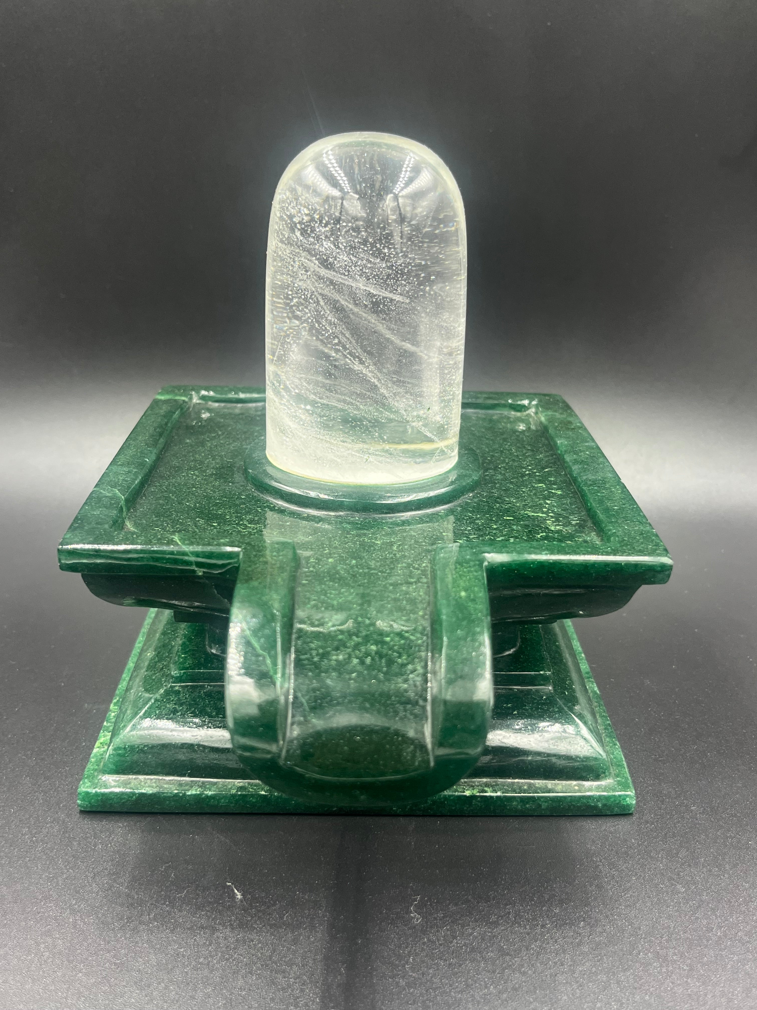 Precious stone Green Jade Shivling Hand Carved Religious Idol 6