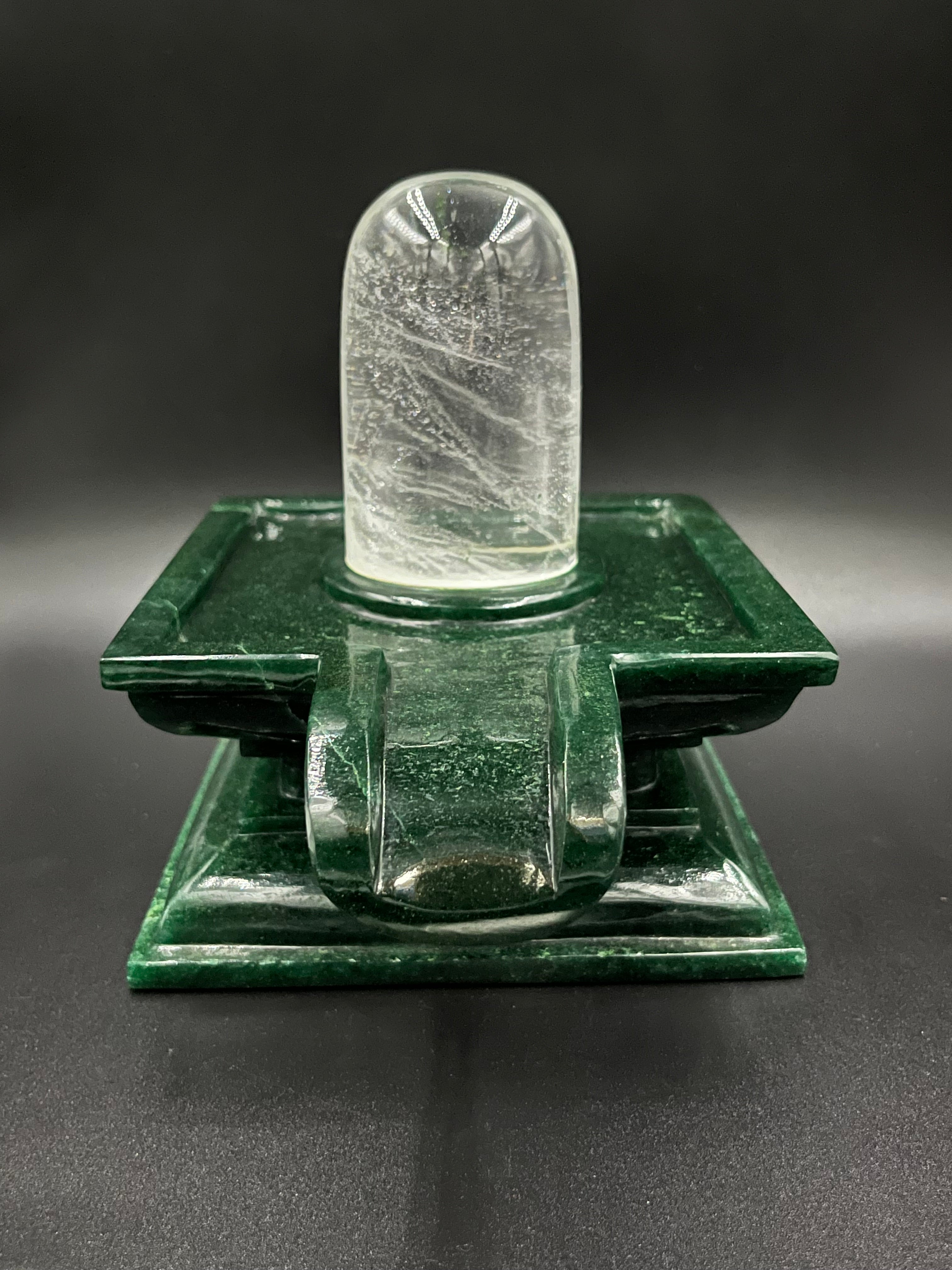 Precious stone Green Jade Shivling Hand Carved Religious Idol 6