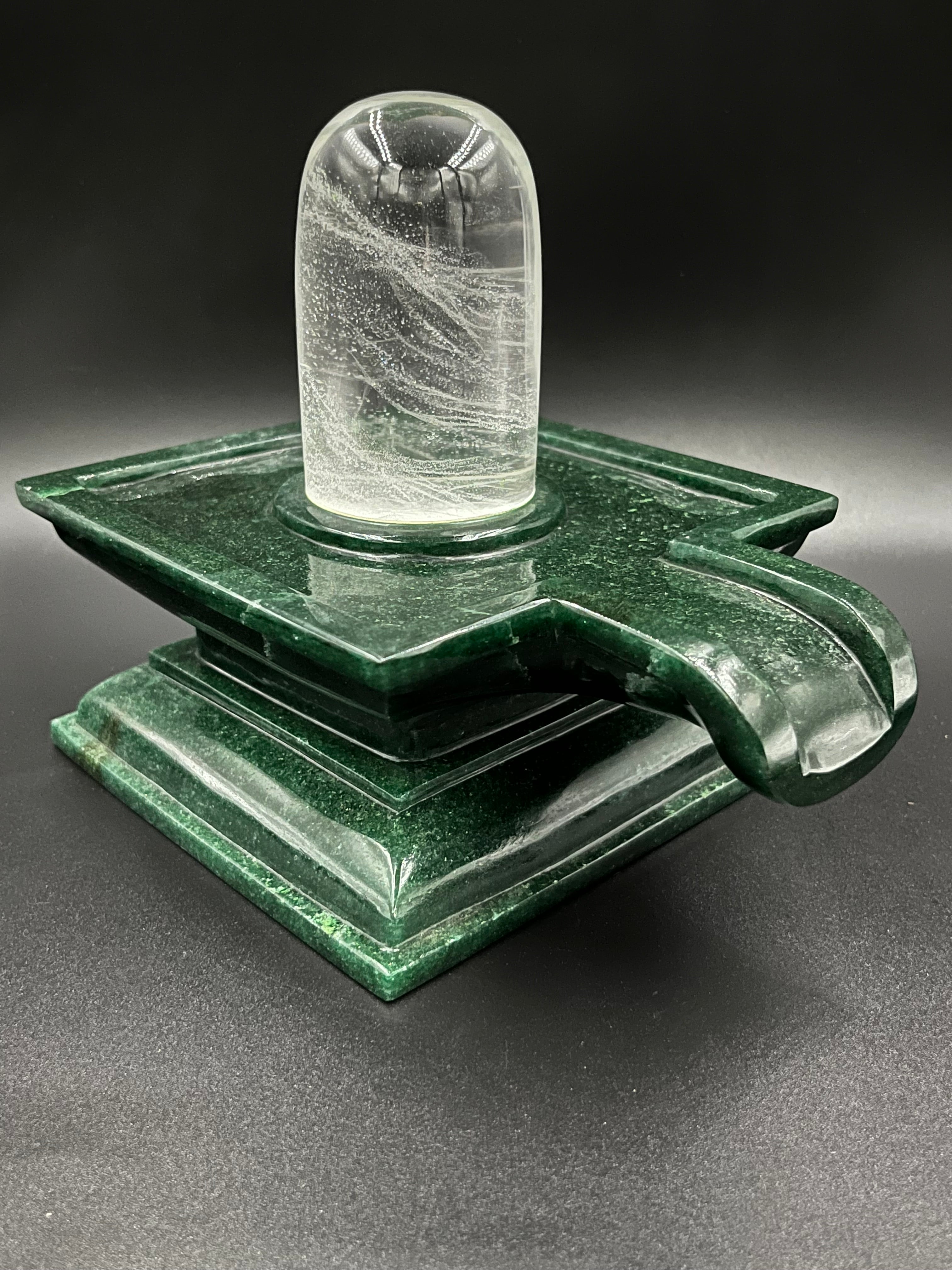 Precious stone Green Jade Shivling Hand Carved Religious Idol 6