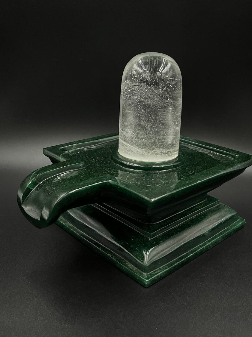 Precious stone Green Jade Shivling Hand Carved Religious Idol 6