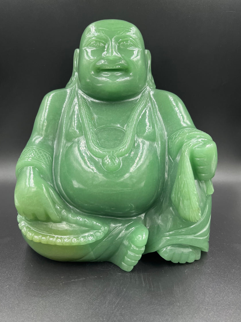 Precious stone Green jade Laughing Buddha Hand Carved Home Decor 8.5