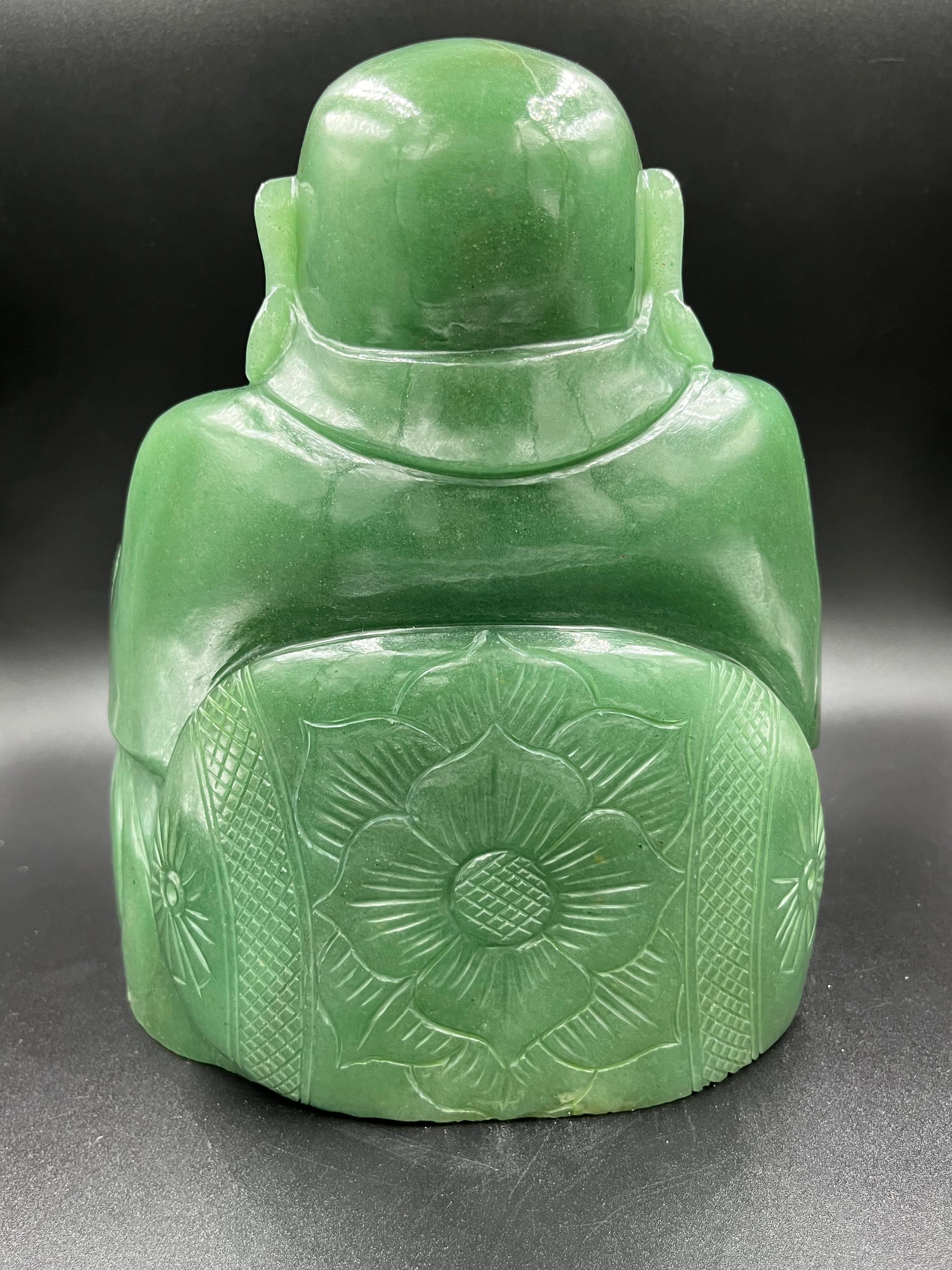 Precious stone Green jade Laughing Buddha Hand Carved Home Decor 8.5