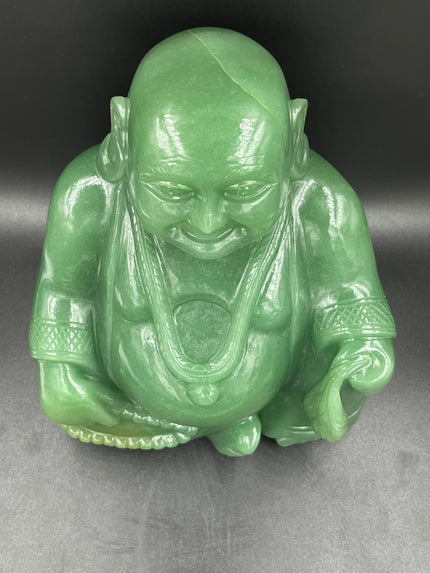 Precious stone Green jade Laughing Buddha Hand Carved Home Decor 8.5