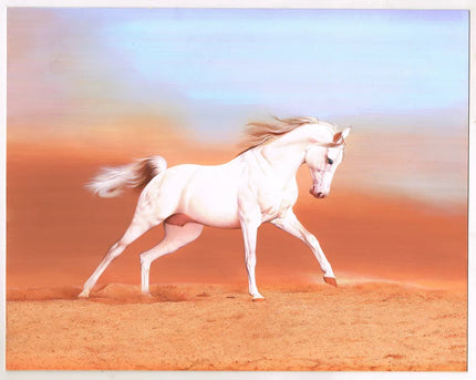 White Horse Miniature Painting: Real Gold Ink, Stone Colors