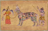 Indian Miniature Painting Of Angel With Demon Man Leading A Composite Goat Vintage Art On Paper | Indian Ancient Art Paintings For Wall Gift