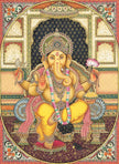 Handmade Lord Ganesha Painting: Hindu Art with Emerald & Ruby