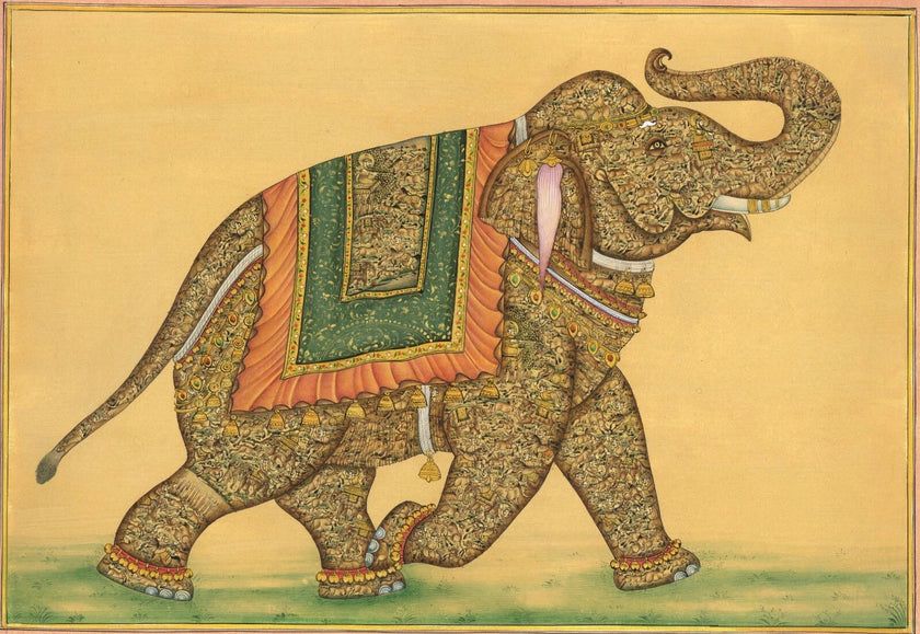 Indian Miniature Painting Of Elephant Fine Hunting Art In Elephant