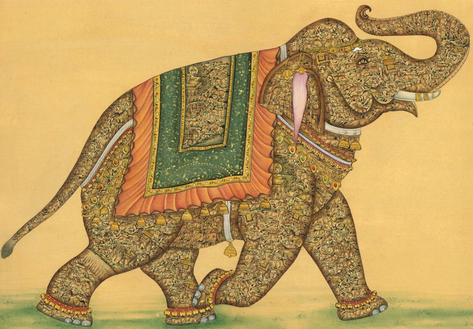 Indian Miniature Painting Of Elephant Fine Hunting Art In Elephant