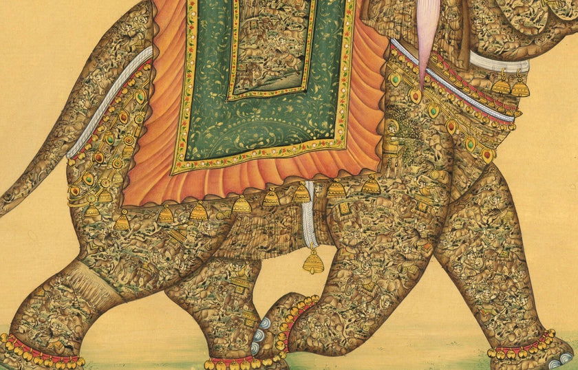 Indian Miniature Painting Of Elephant Fine Hunting Art In Elephant