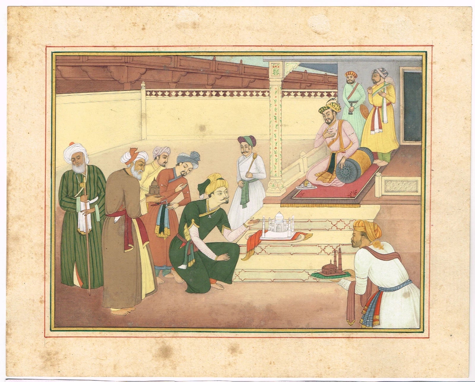miniature painting Of Mughal Shah Jahan review architectural plans Of Taj Mahal
