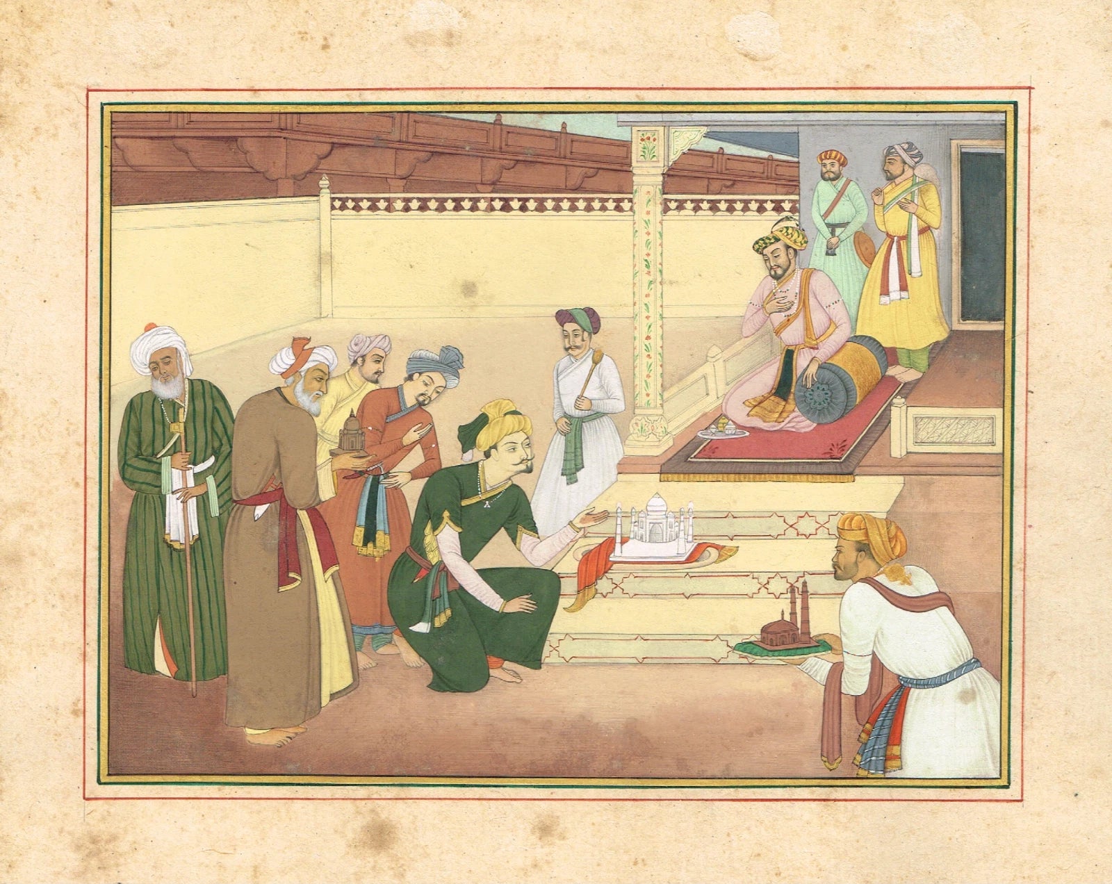 miniature painting Of Mughal Shah Jahan review architectural plans Of Taj Mahal
