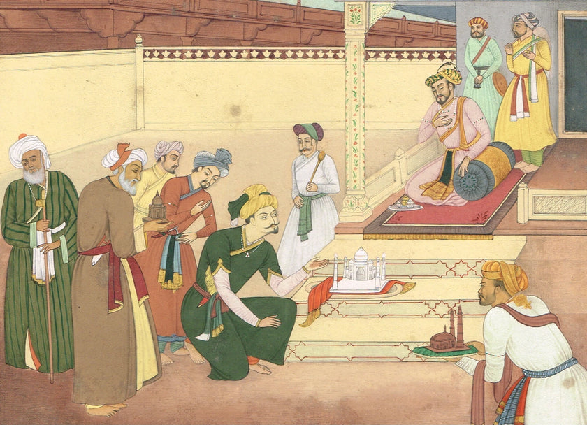 miniature painting Of Mughal Shah Jahan review architectural plans Of Taj Mahal