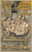 Hand Miniature Old Painting Of Mughal Harem Scene Art On Paper