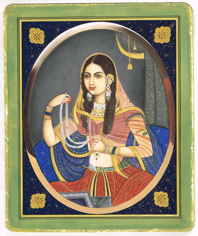 Jodha Bai Portrait Handmade Mughal Miniature Vintage Art On Paper