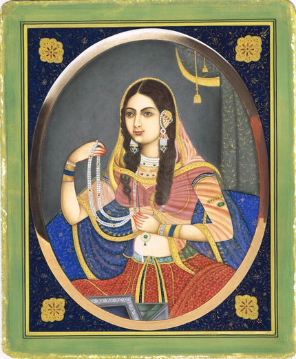 Jodha Bai Portrait Handmade Mughal Miniature Vintage Art On Paper