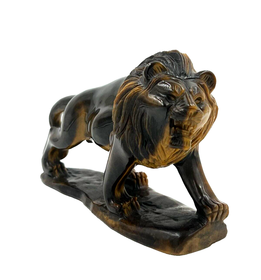 Tiger Eye Semi Precious stone Lion Statue Hand Carved Decor