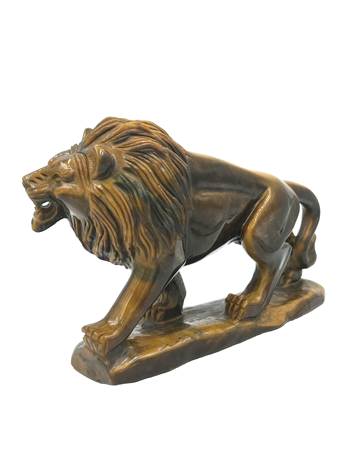 Tiger Eye Semi Precious stone Lion Statue Hand Carved Decor