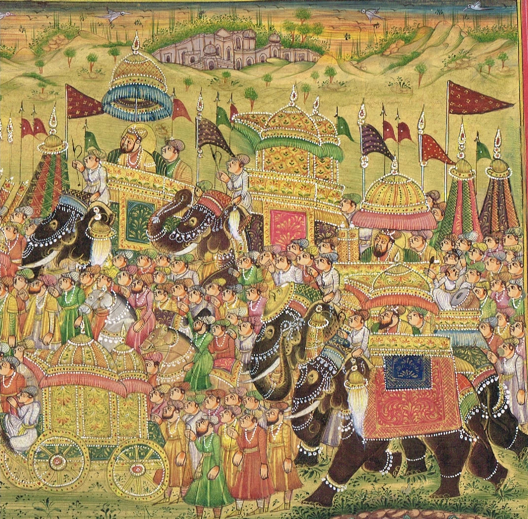 Indian Vintage Miniature Painting Of Mughal King Procession Art On Paper