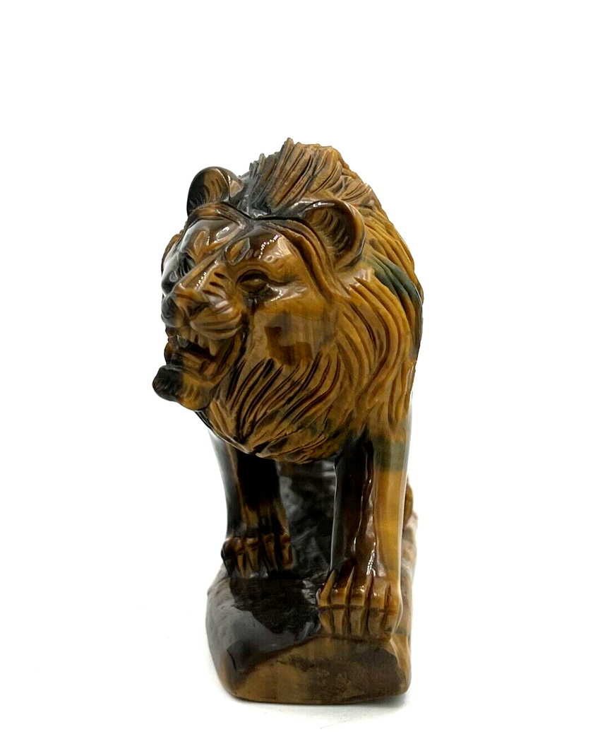 Tiger Eye Semi Precious stone Lion Statue Hand Carved Decor