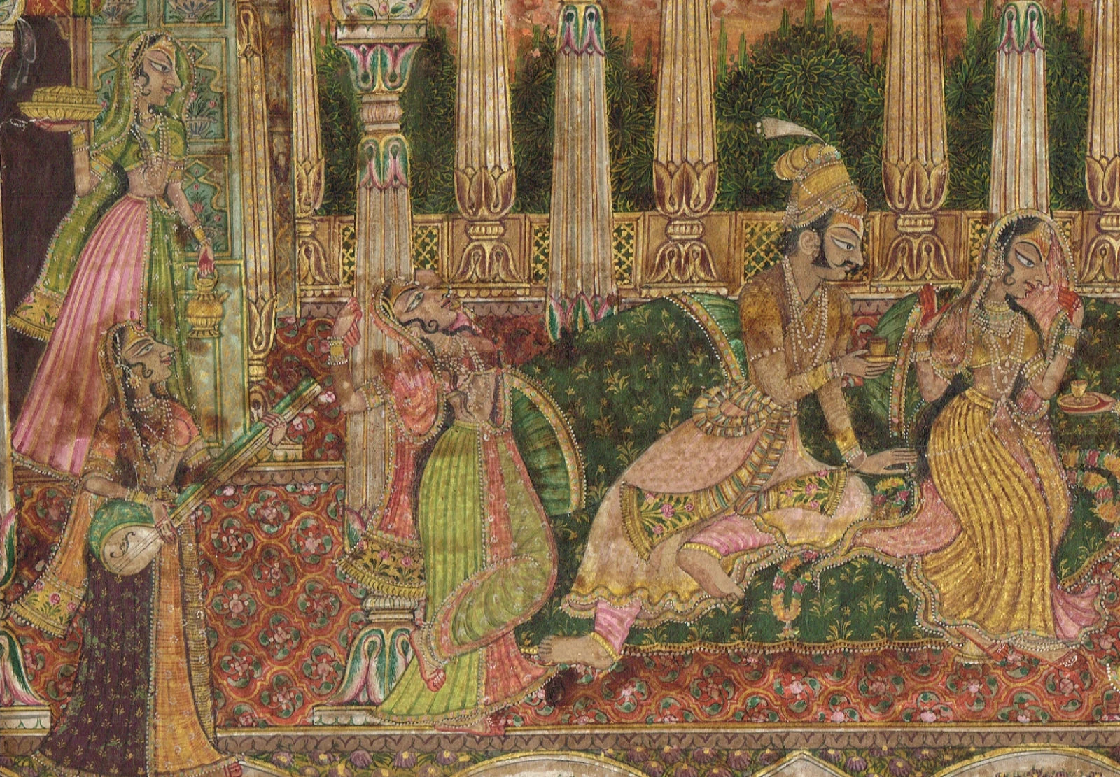 Indian Miniature Painting Of Love Scene Vintage Mewar Art On Paper
