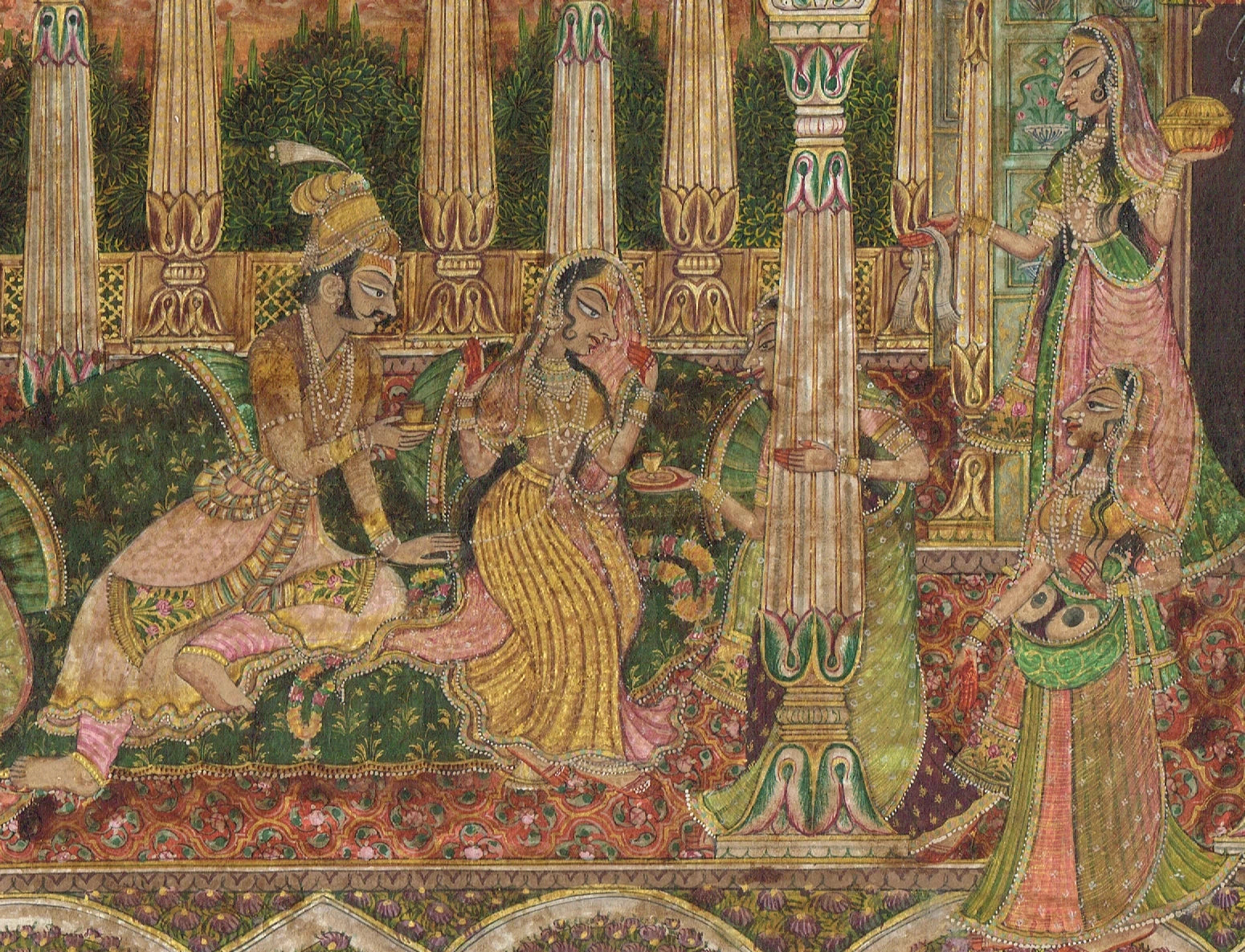 Indian Miniature Painting Of Love Scene Vintage Mewar Art On Paper