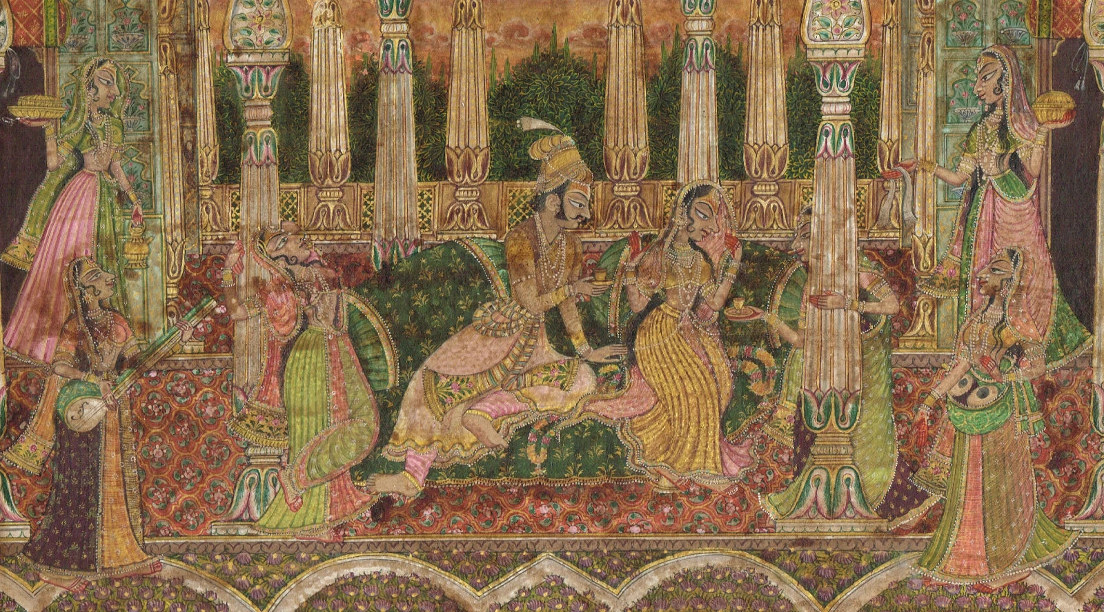 Indian Miniature Painting Of Love Scene Vintage Mewar Art On Paper