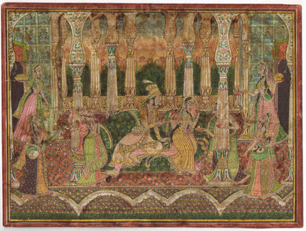 Indian Miniature Painting Of Love Scene Vintage Mewar Art On Paper