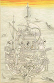 Indian Noah's Ark Of Mughal Era Hand Miniature Fine Art With Border