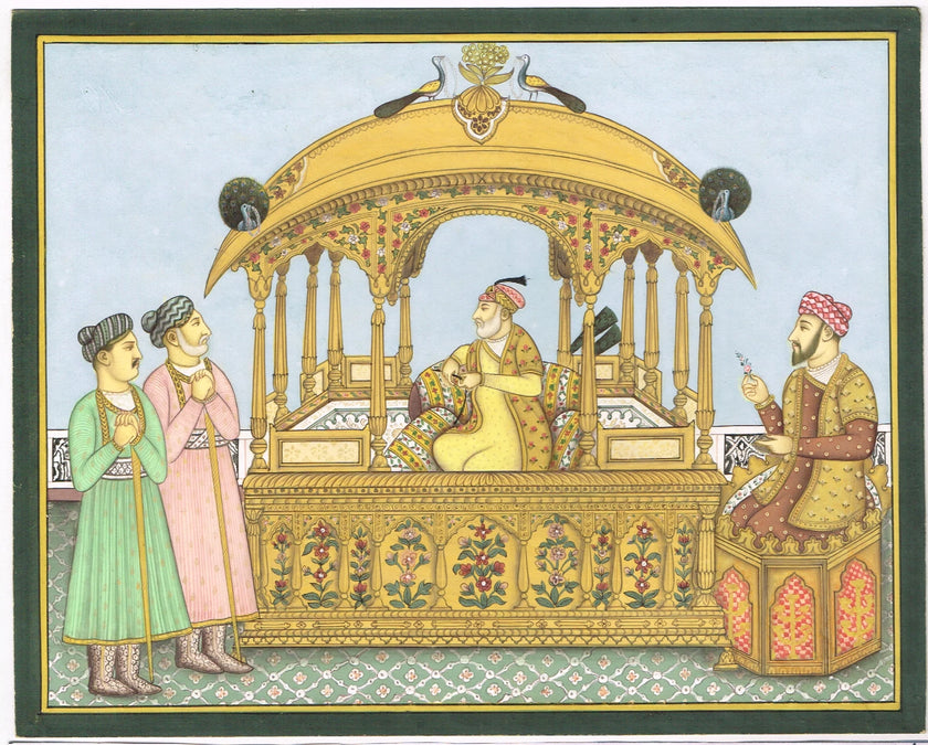Painting Of Mughal Emperor Shah Jahan seated on the famous Peacock Throne