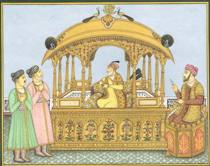 Painting Of Mughal Emperor Shah Jahan seated on the famous Peacock Throne