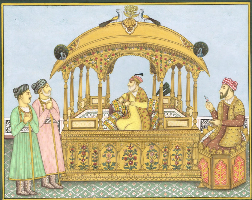 Painting Of Mughal Emperor Shah Jahan seated on the famous Peacock Throne