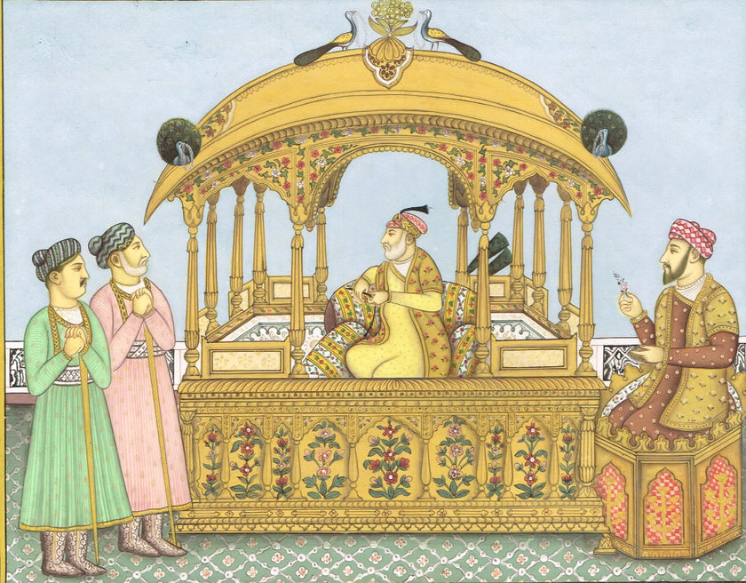 Painting Of Mughal Emperor Shah Jahan seated on the famous Peacock Throne