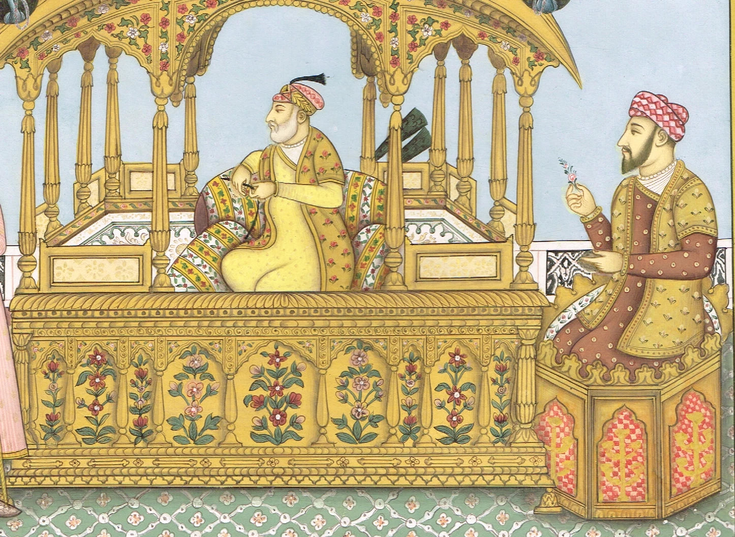 Painting Of Mughal Emperor Shah Jahan seated on the famous Peacock Throne