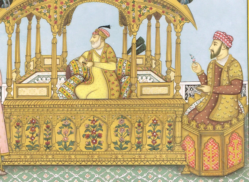 Painting Of Mughal Emperor Shah Jahan seated on the famous Peacock Throne