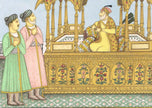 Painting Of Mughal Emperor Shah Jahan seated on the famous Peacock Throne