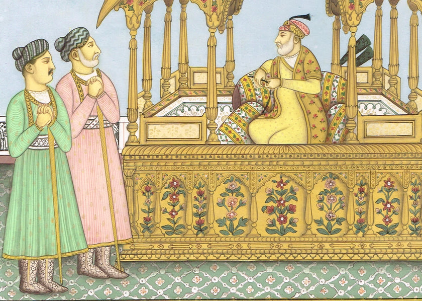 Painting Of Mughal Emperor Shah Jahan seated on the famous Peacock Throne