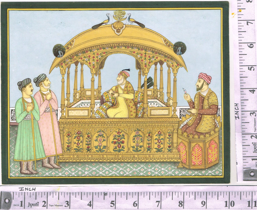Painting Of Mughal Emperor Shah Jahan seated on the famous Peacock Throne