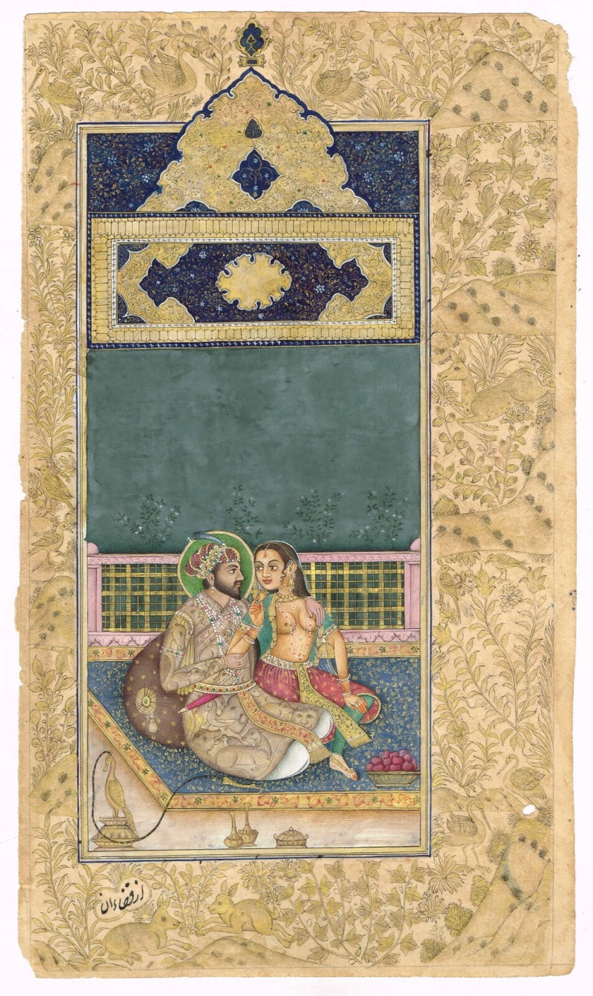 Hand Miniature Painting Of Love Scene King Shahjahan & Mumtaz Mahal