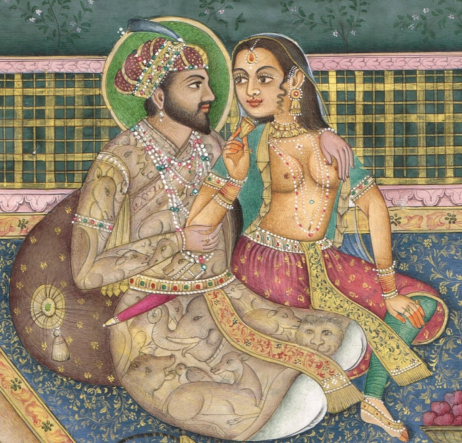 Hand Miniature Painting Of Love Scene King Shahjahan & Mumtaz Mahal