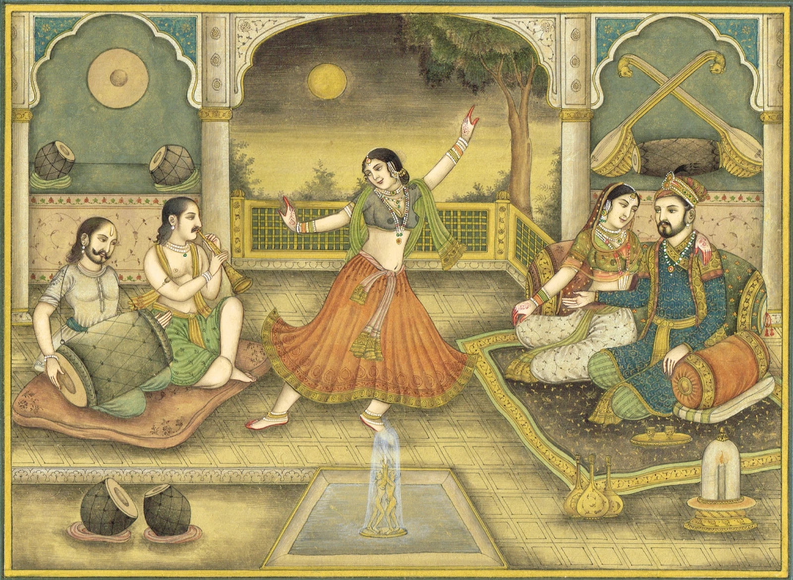 Mughal Dancing Art Painting Of King And Queen Enjoying Lady Dance And Music