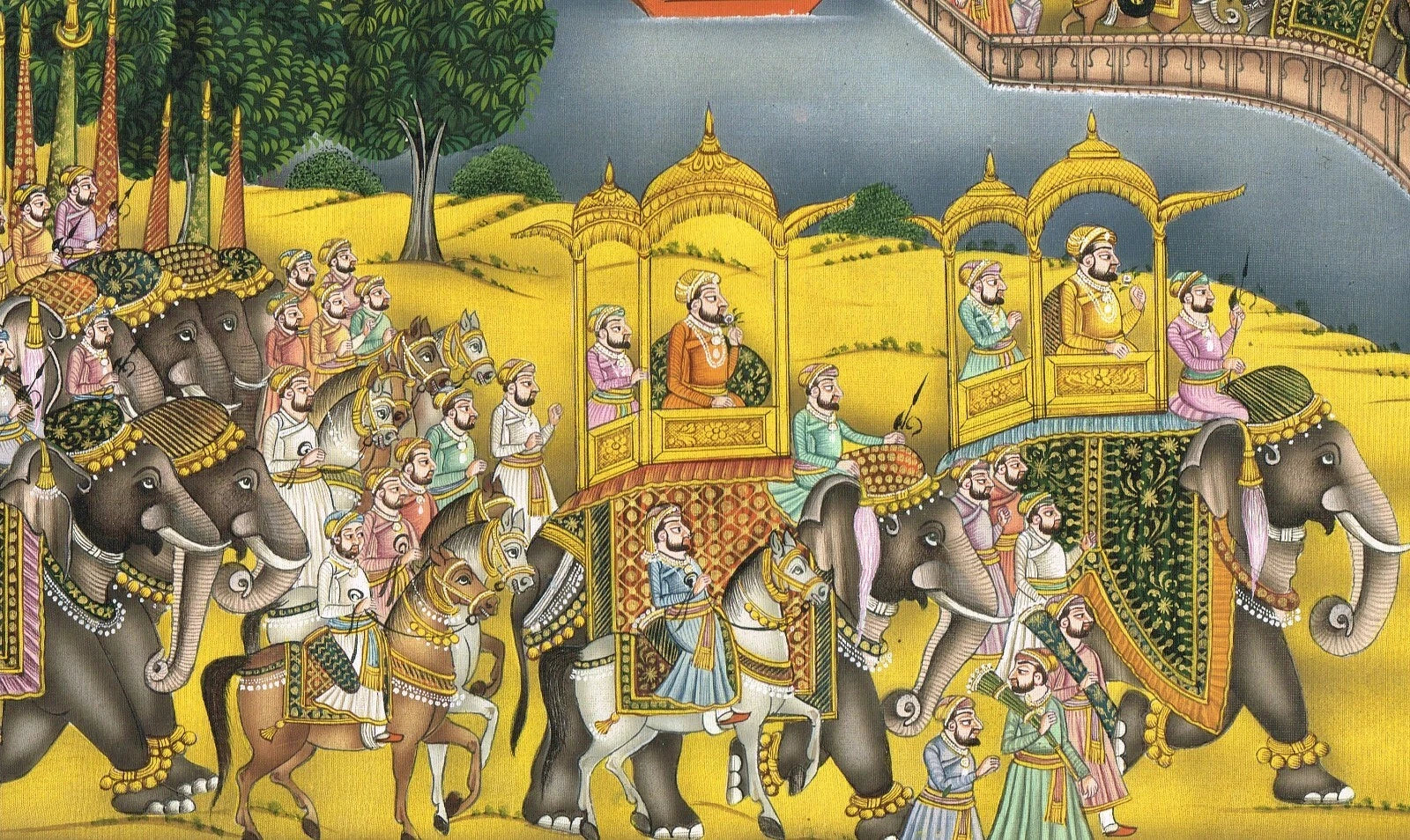 Indian Miniature Painting Of Royal Procession Art And Lake Palace